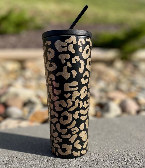 Leopard Vinyl 24oz Simple Modern Insulated Stainless Steel Classic Tumbler  With Straw -  Sweden