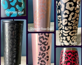 Leopard Vinyl 24oz Simple Modern Insulated Stainless Steel Classic Tumbler  With Straw 