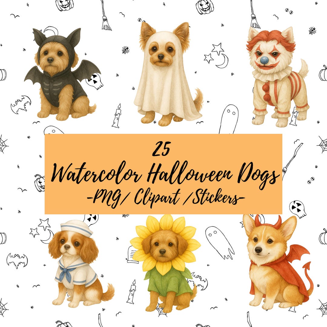 25 Kawaii Halloween Dog Clipart – Funny Puppy Costume PNG Bundle ...