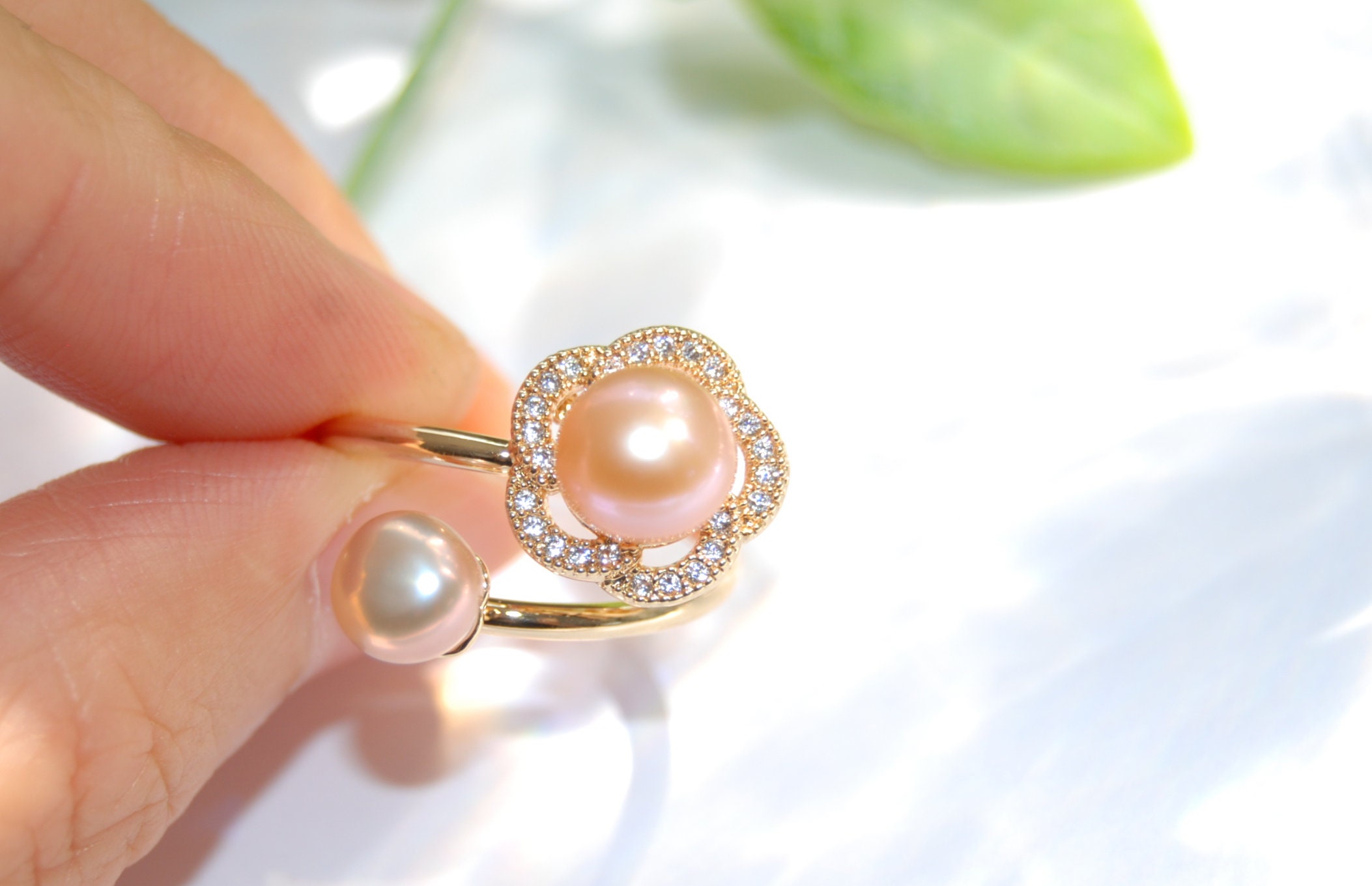 Rose Flower Pearl Ringadjustable Gold Plated Rose Pearl Ring - Etsy UK