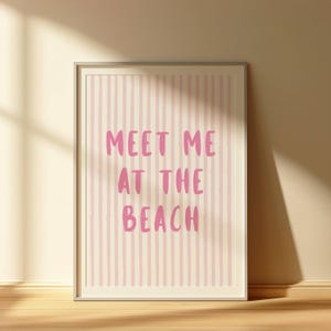 Pink Meet Me at the Beach Print Summer Seaside Aesthetic Poster Coastal Cowgirl Vibes Digital Download for Modern Dorm Room Decor