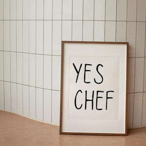 Yes Chef ポスター 薄型タイポグラフィ プリント キッチン ウォール アート ミッドセンチュリー モダン トレンディ バー カート デジタル ダウンロード