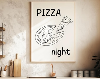 Pizza Night Poster Retro Kitchen Decor Food Art Print Digital Download Pizza Lover Gift Wall Art Print