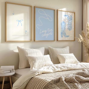 Coastal Cowgirl Print Set of 3 Blue Aesthetic Wall Art Western Decor Digital Download