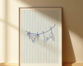 Blue Bikini Print Coastal Wall Art Summer Digital Download Beachy Decor Trendy Girly Print Aesthetic Apartment Decor Cute Dorm Room Art