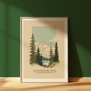Vintage Washington State Wall Art Retro PNW Vintage Travel Poster Rustic Cabin Decor Home Aesthetic Digital Art Print