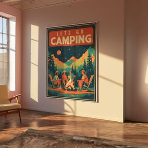 Retro Camping Print Vintage Nature Art Outdoorsy Wall Decor Adventure Poster Gift for Camp Lovers Kids Room Wall Art