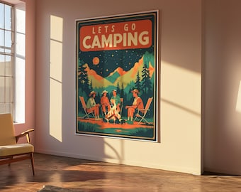 Retro Camping Print Vintage Nature Art Outdoorsy Wall Decor Adventure Poster Gift for Camp Lovers Kids Room Wall Art