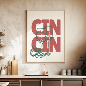 Cin Cin Cheers Print Retro Wine Art Kitchen Decor Bar Cart Wall Art Fun Cocktail Poster for Home