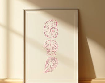 Pink 3 Seashell Wall Art Vintage Coastal Apartment Decor Modern Beach House Art Print Nautical Ocean Poster Summer Vibes Dorm Room Decor