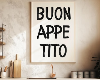 Buon Appetito Print Kitchen Wall Art Italian Typography Decor Dining Room Printable Modern Food Wall Art
