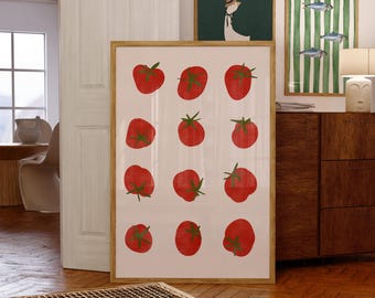 Stampa murale di pomodoro Arte da cucina vintage Decorazione alimentare alla moda Illustrazione di pomodoro Decorazione murale per la casa Poster stampabile