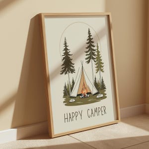 Happy Campers Print Nature Wall Art Decor Retro Camping Decor Outdoor Adventure Poster Retro Kids Room Decor Cabin Aesthetic Printable