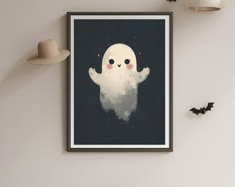 Cute Ghost Print Retro Halloween Decor Spooky Wall Art Printable Autumn Art