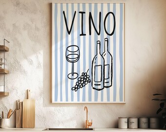 Vino Wall Art Wine Lover Decor Italiaanse zomer esthetische keuken print eten en drinken poster esthetische Home Art retro stijl