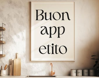Buon Appetito Print Italian Quote Wall Art Kitchen Decor Dining Room Printable Modern Food Typography Art Poster