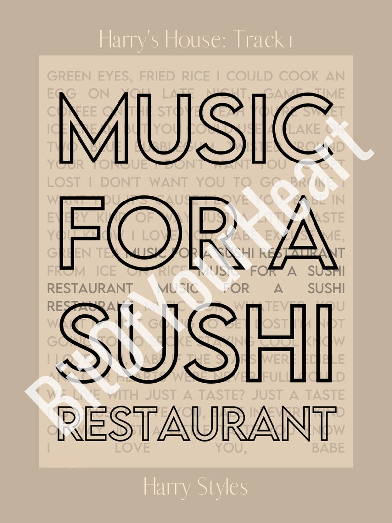 Harry Styles Music for A Sushi Restaurant Poster Lyrics Etsy
