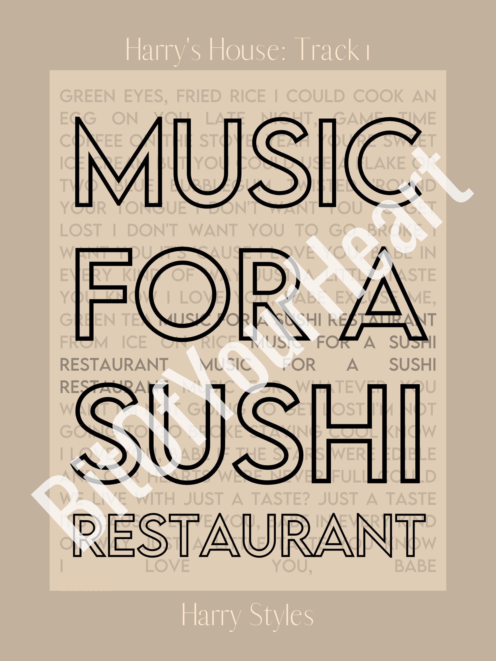 Harry Styles Music for A Sushi Restaurant Poster Lyrics Etsy Harry Styles Music for A Sushi Restaurant Poster Lyrics Etsy