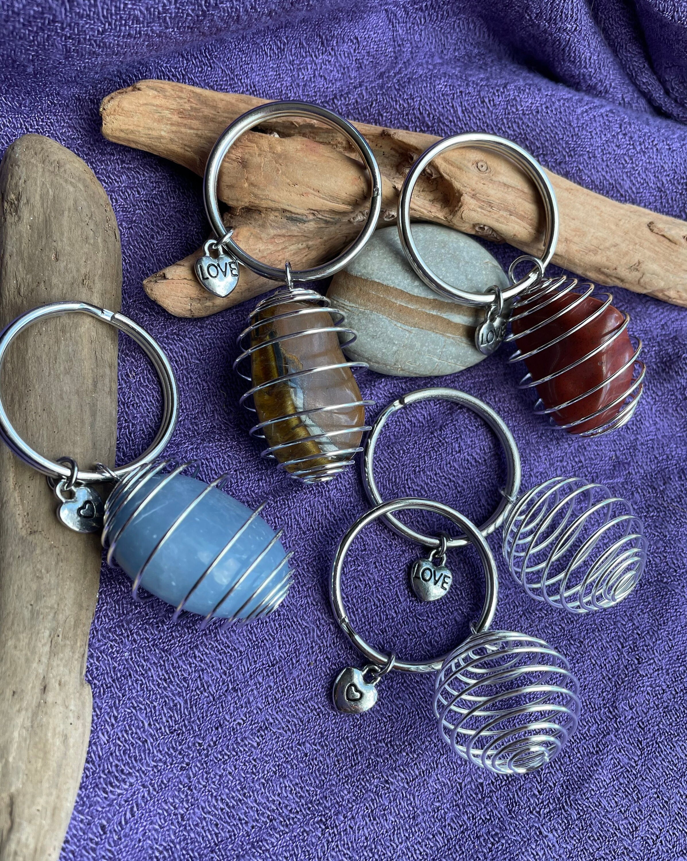 Gemstone keychain cage with stones Etsy