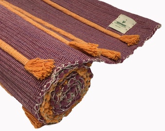 Ayurvedic herbs infused handwoven cotton yoga mat for meditation, Pilates, fitness, prayer| rubber coat grip back |Home Decor|