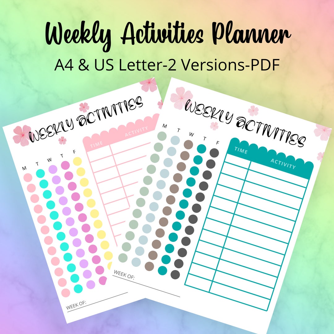 Printable Weekly Activities Planner for Kids-floral Design, Activity ...