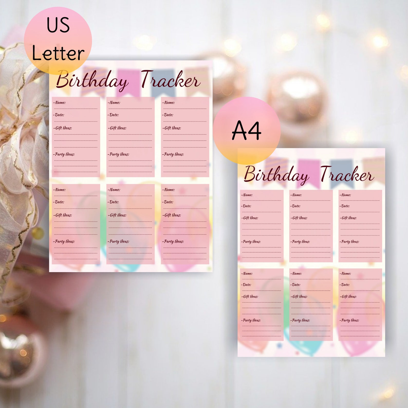 Yearly Birthday Tracker Printable Set With Fun Design to Track Yearly ...