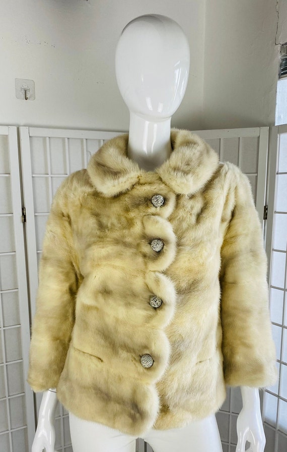 Vintage Mink lined jacket w/ rhinestone set butto… - image 1
