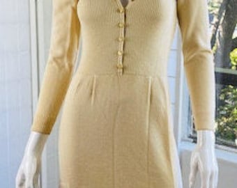 St John cream, enamel button w/crochet open back knit dress, 4.