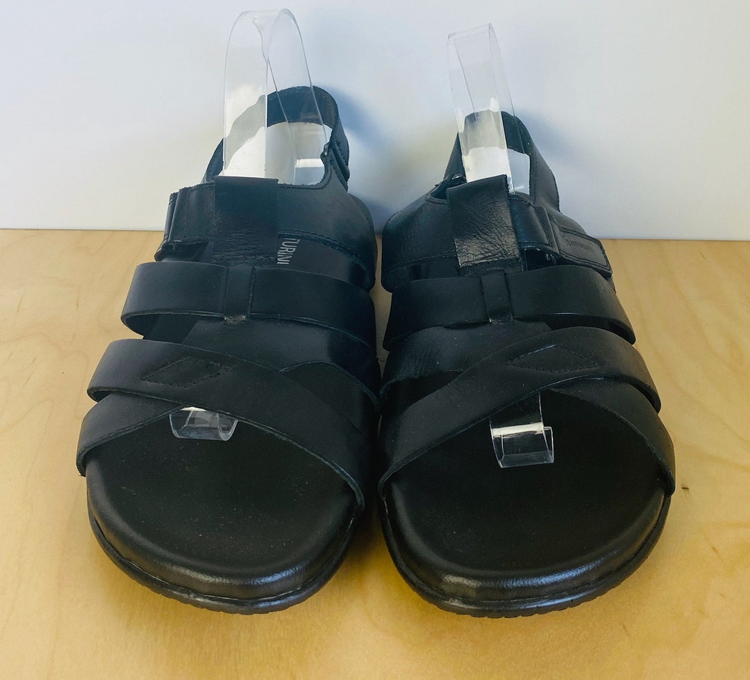 NWOB, Venturini Mens Black Leather Sandals, 44. - Etsy display picture 1