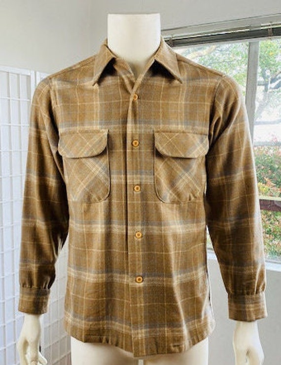 Vintage Pendleton brown plaid wool shirt, S.