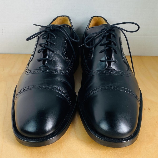 Bally Benedict Black Leather Men's Square Cap Toe Oxford Dress Shoes Size 10.5D.