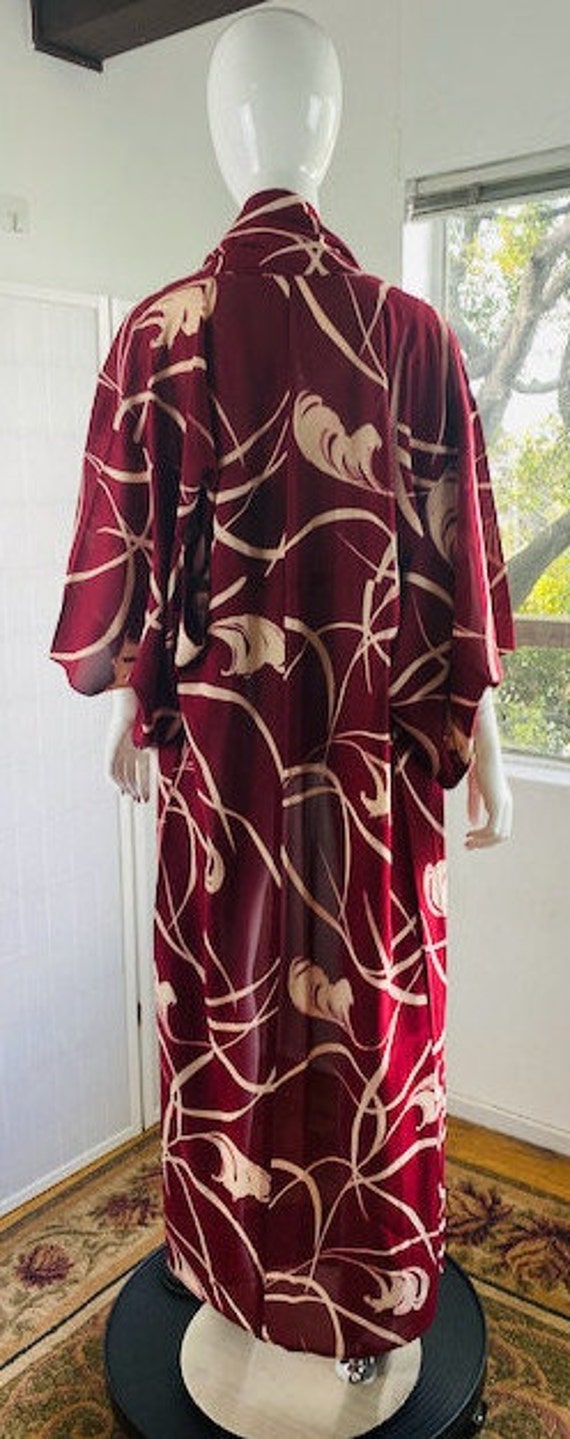 Vintage hand dyed printed rayon Kimono, M. - image 3