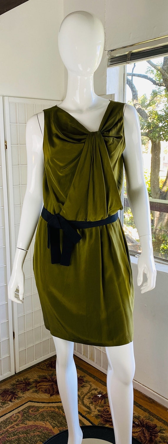 ROBERT RODRIGUEZ Green Silk Mini Dress w/Sash, 10.