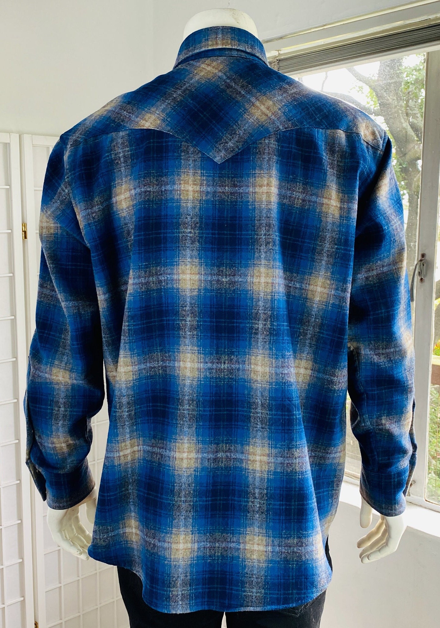 Pendleton Mens Western Blue Shadow Plaid Shirt, L. - Etsy