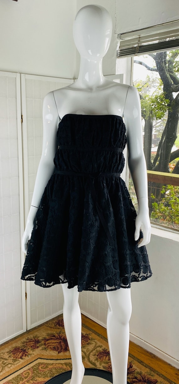 MARCHESA, black Lace Pattern Mini Dress, 14.