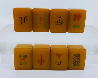 Vintage 8 Bakelite Mahjong Tiles w/ Drilled holes for threading.