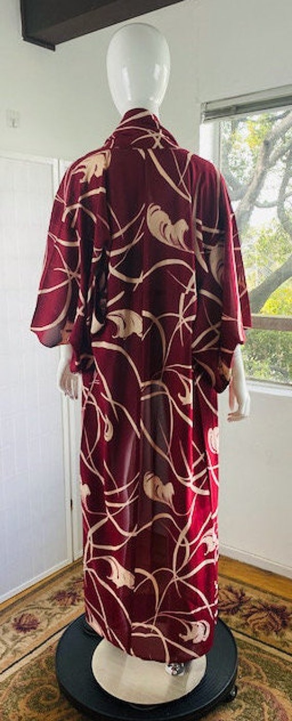 Vintage hand dyed printed rayon Kimono, M. - image 5