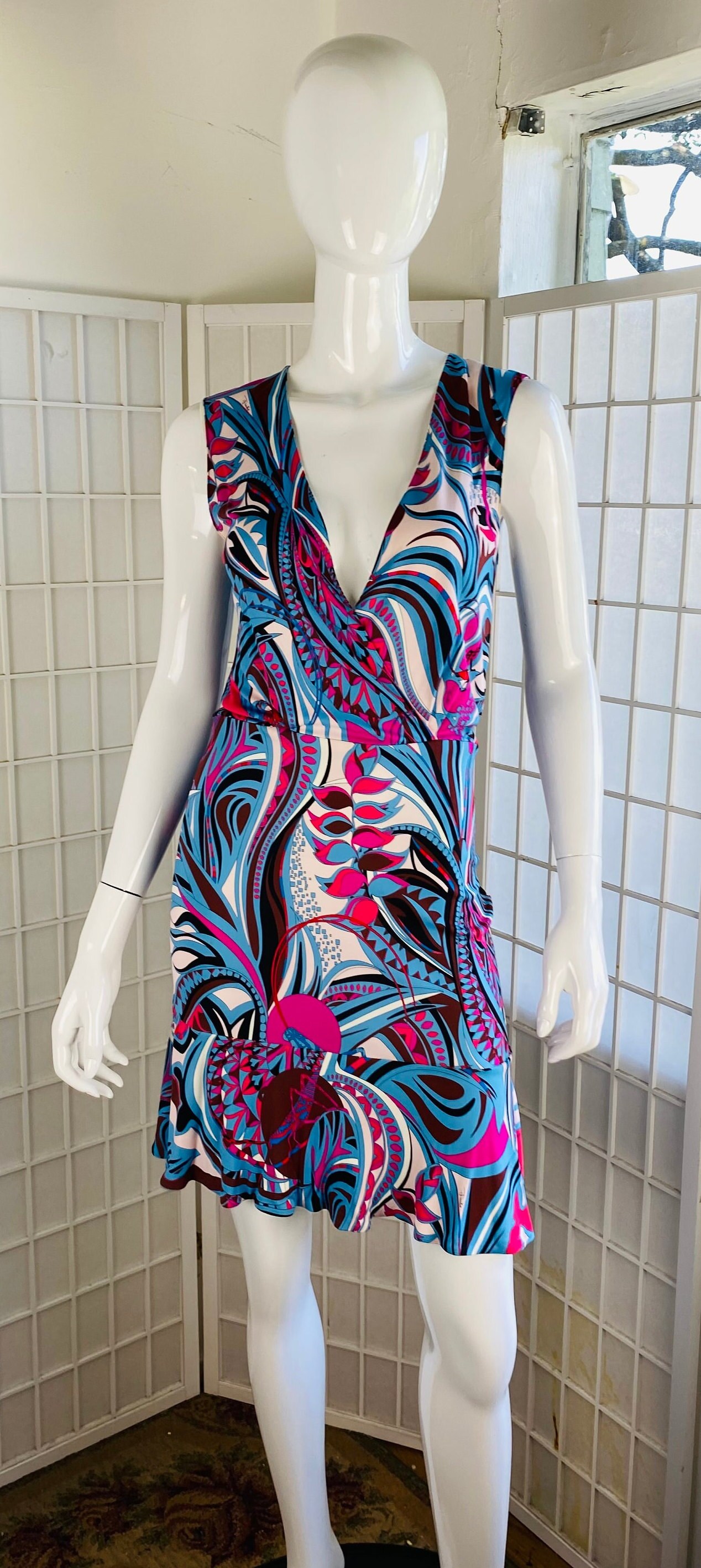 Vintage Emilio Pucci Silk Jersey Tank Floral Ruffle Dress, 40. - Etsy