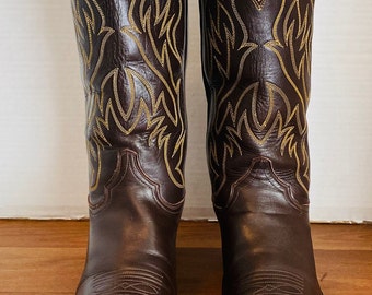 Justin RB913 Men\'s Size 13 EW Brown Black Leather Western Cowboy Boots Metal Justin Boots | Shoes | Mens Brown Leather Western Boots  main image 2