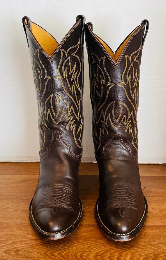 Bottes de cow-boy style western JUSTIN hautes en cuir marron à bout pointu - Hommes 10 D