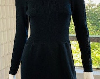 Vintage St. John Black Rayon Knit Dress W/ Open Crochet Neck | Etsy