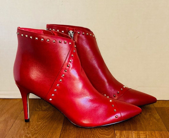 Marc Fisher Red Leather Studded Booties 8.5. Etsy