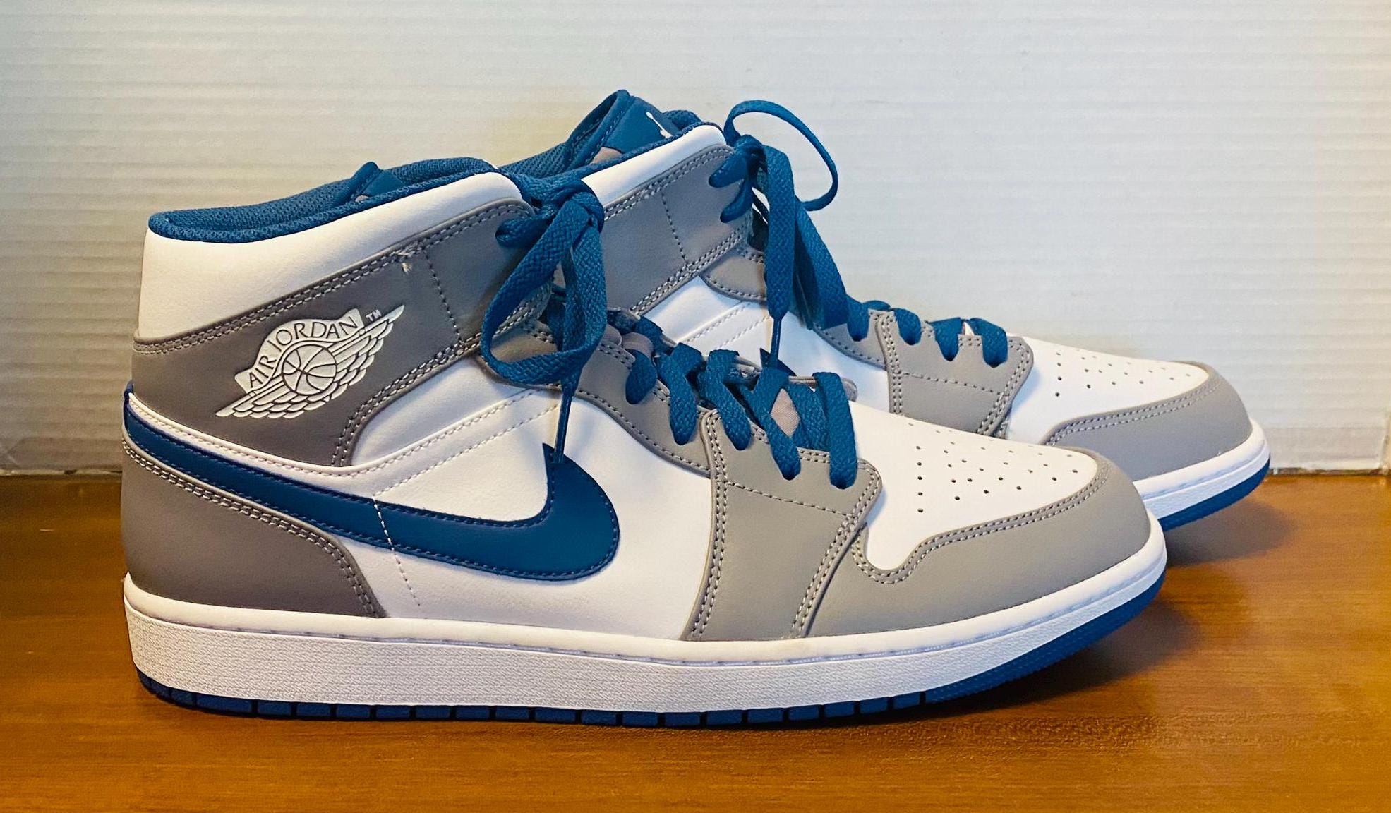 NWOB, Nike Mens Air Jordan 1 Mid DQ8426 Cement True Blue Sneaker Shoes, 14. s-l1200.jpg main image 4