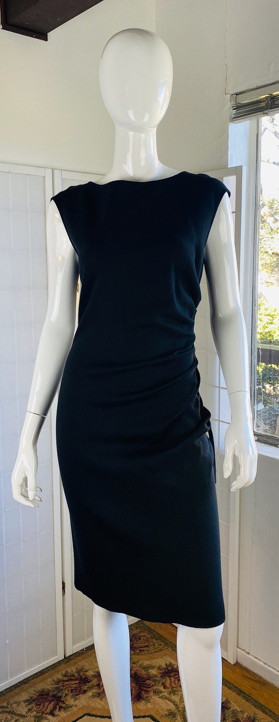 St John black knit side ruched dress, 10.