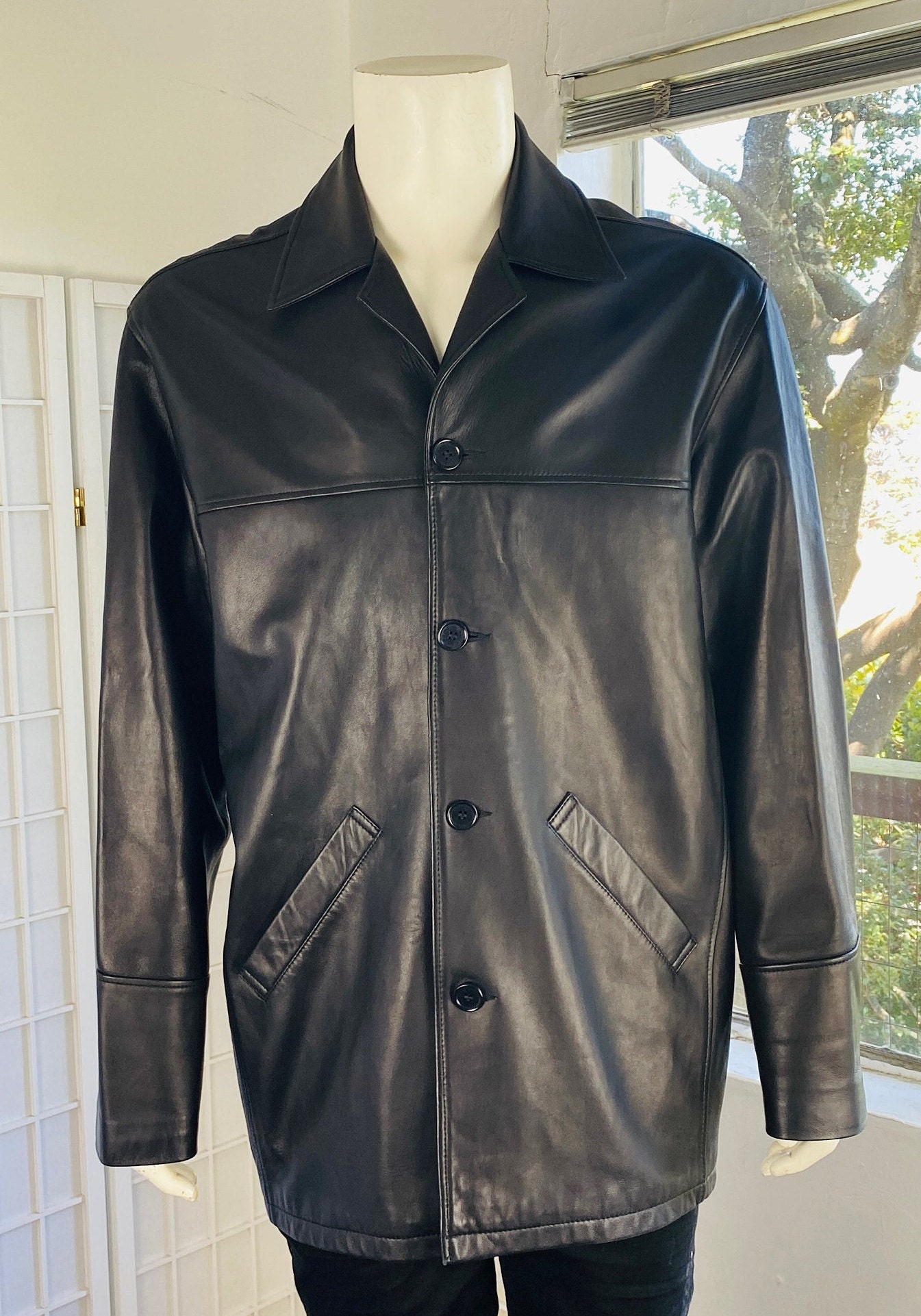 North Beach Leather Mens Black Leather Coat, M. - Etsy