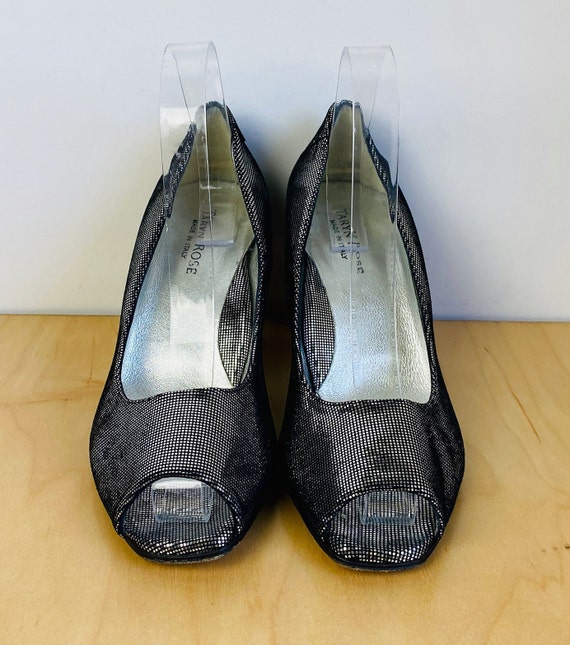 Taryn Rose Silver Peep Toe Heels, 38.5.
