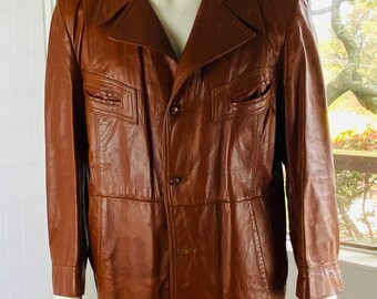 Vintage ANGEL SKIN Cabretta by Grais Cognac Leather Jacket, 44R