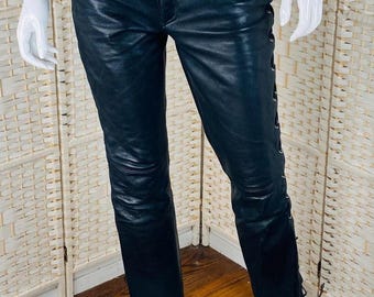 Vintage Verducci Black Leather, Whip Stitched Sides, Lined Pants 