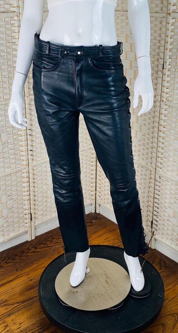 Vintage Verducci Black Leather, Whip Stitched Sides, Lined Pants