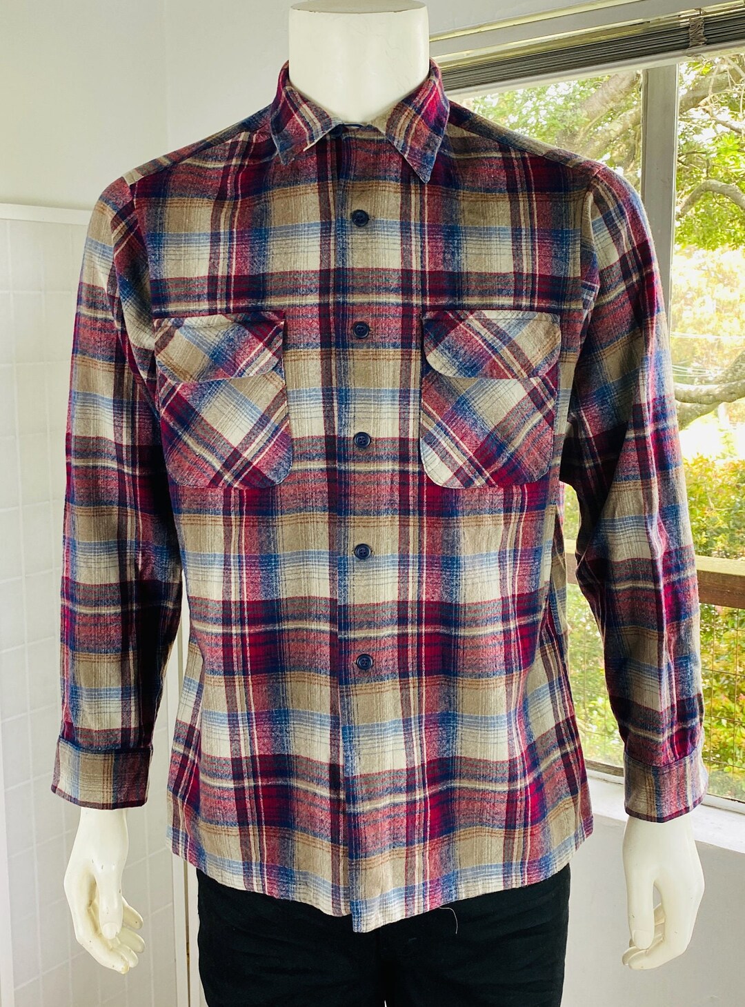 Chemise Pendleton Urbaine Homme - Laine Peignée Rouge à Carreaux - Taille XL